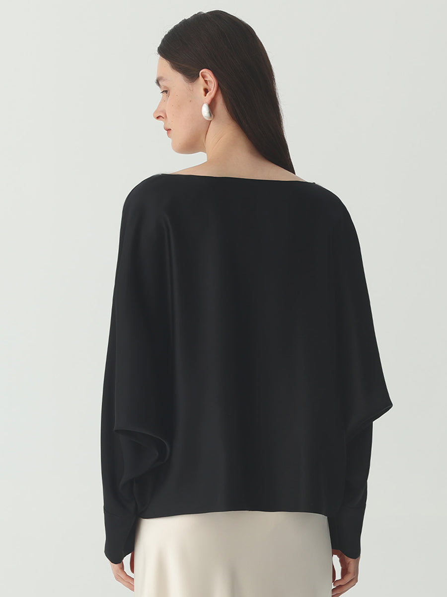 Batwing-Sleeve Blouse in Silk #color_Black