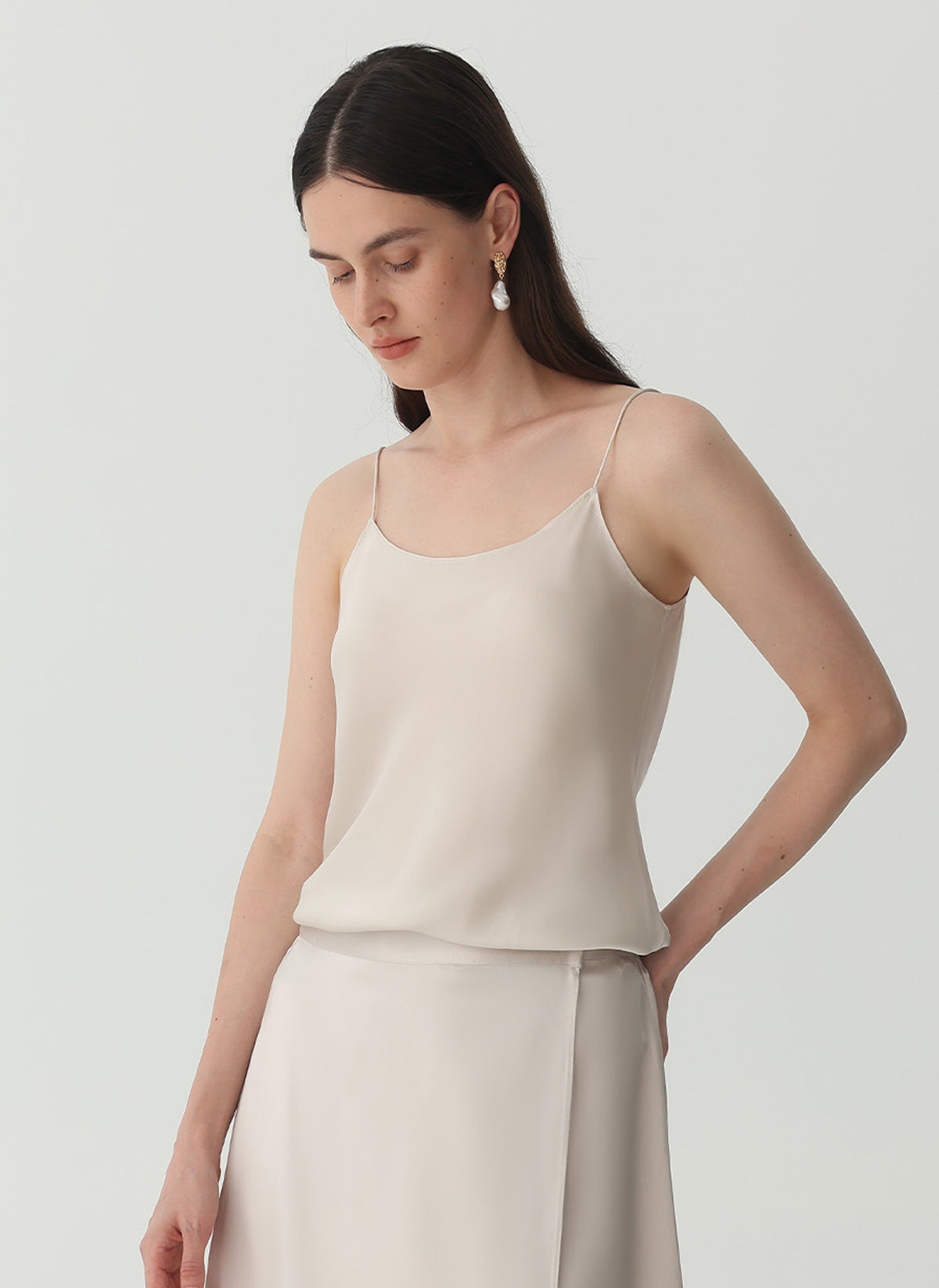 Womens Silk Camisole #color_Soft Gray White
