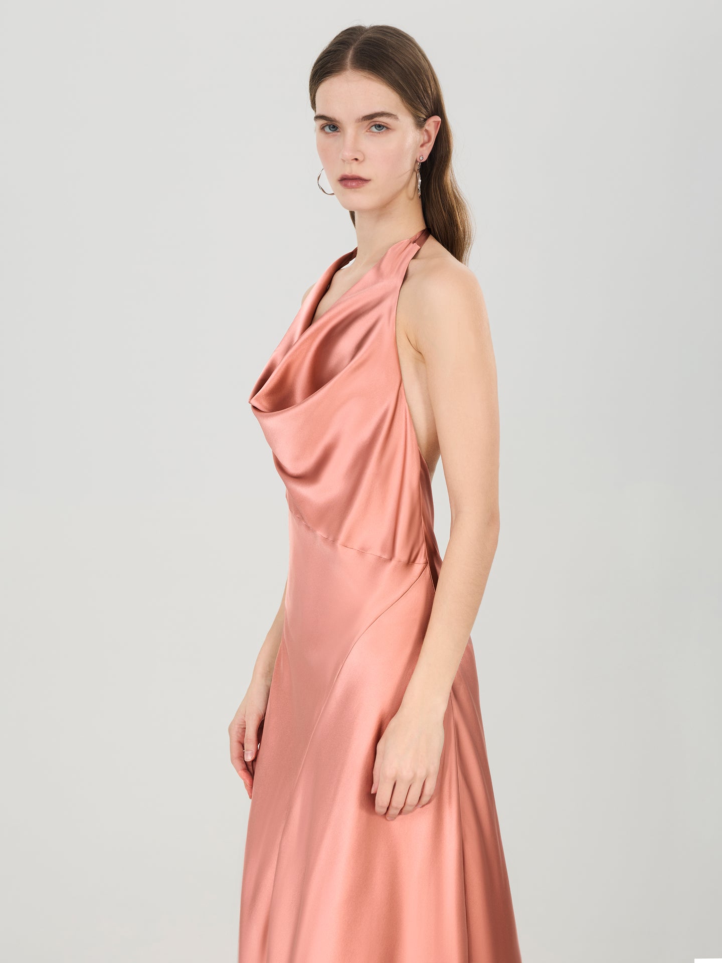Silk Halter Cowl Neck Maxi Dress#color_Dusty Rose