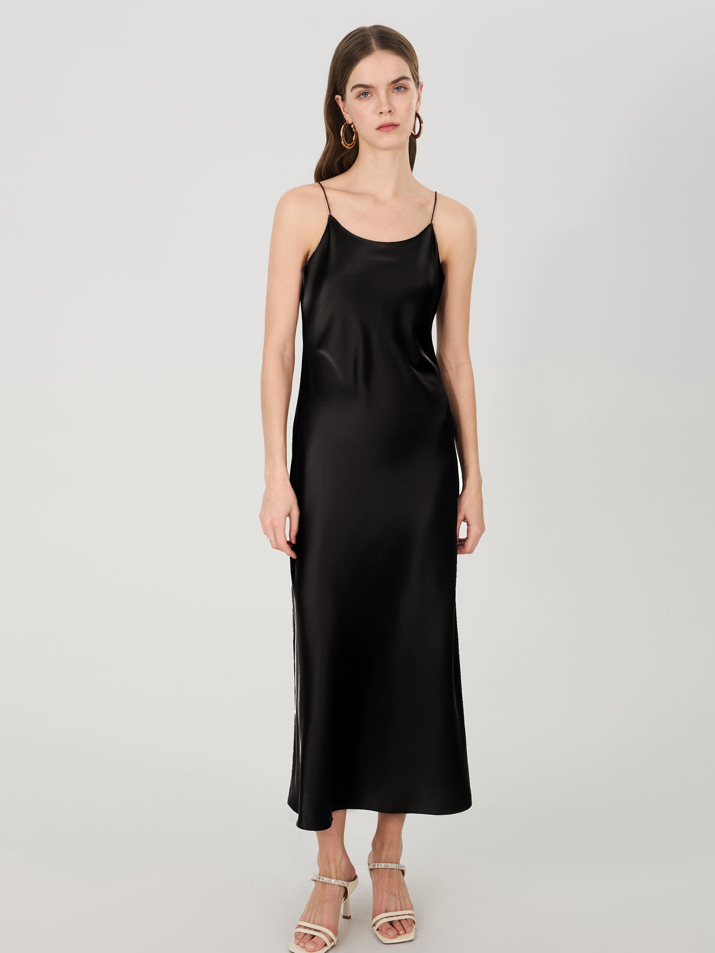 19 Momme Silk Slip Dress with Adjustable Straps#color_Black