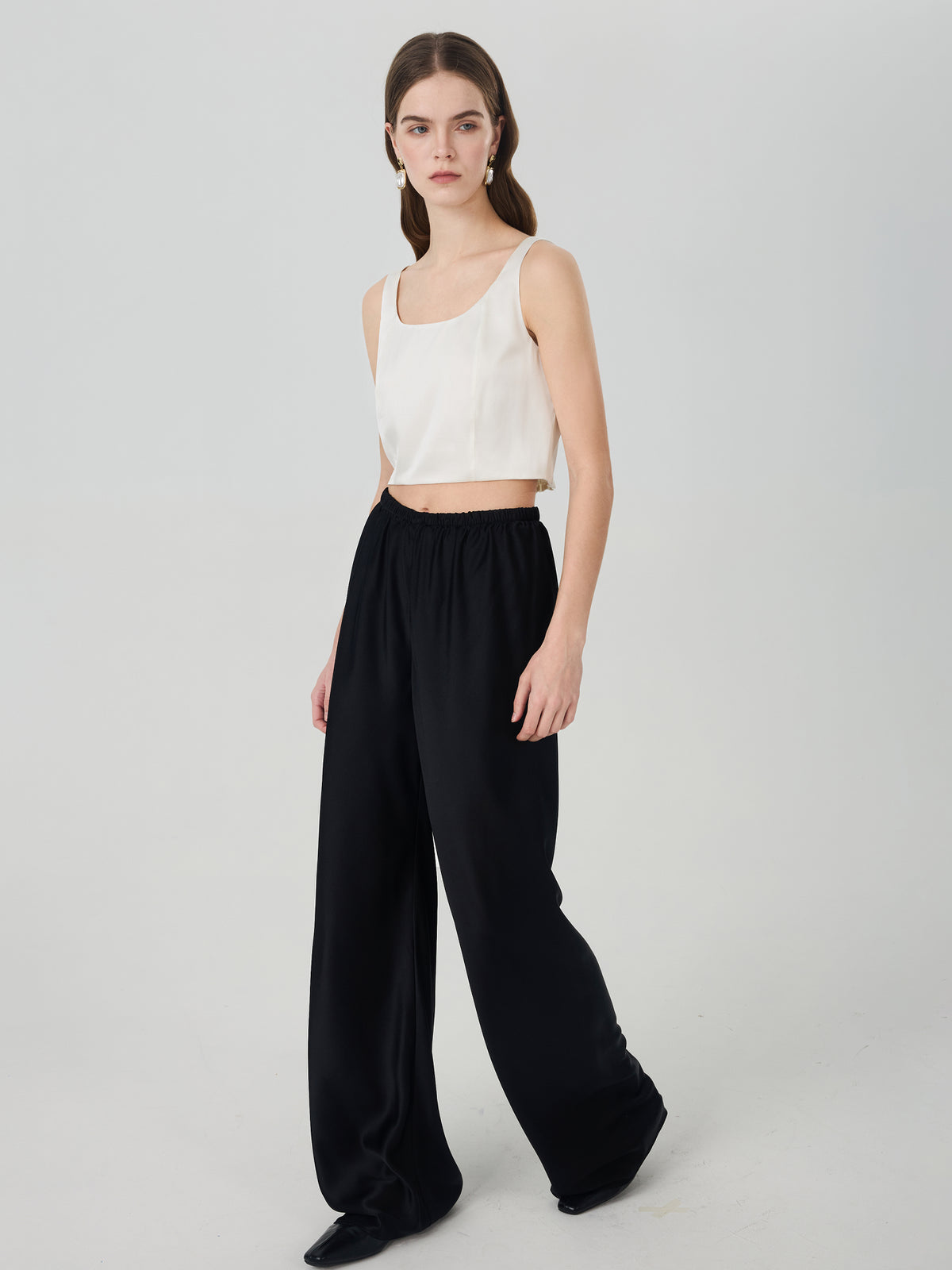 Silk Cropped Tank Top#color_White