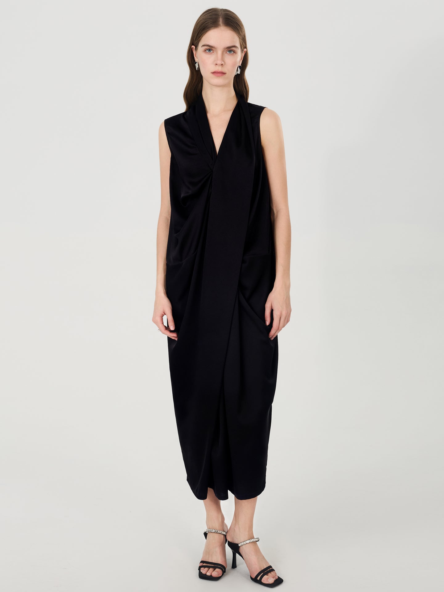Twist Waist Midi Dress#color_Black