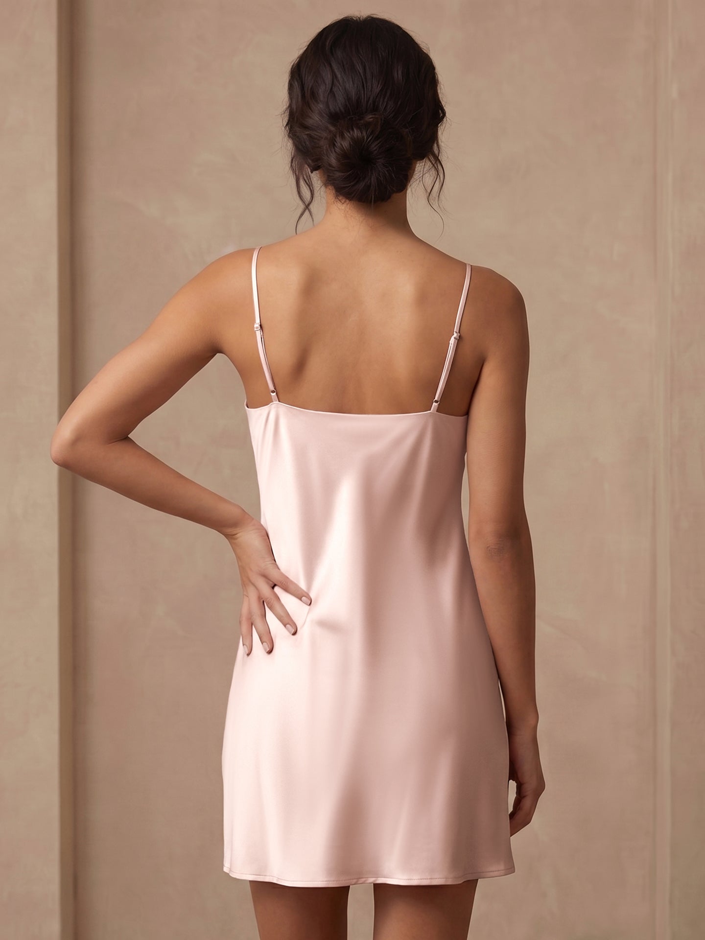100% Mulberry Silk Cowl Neck Slip Nightdress#color_Blush