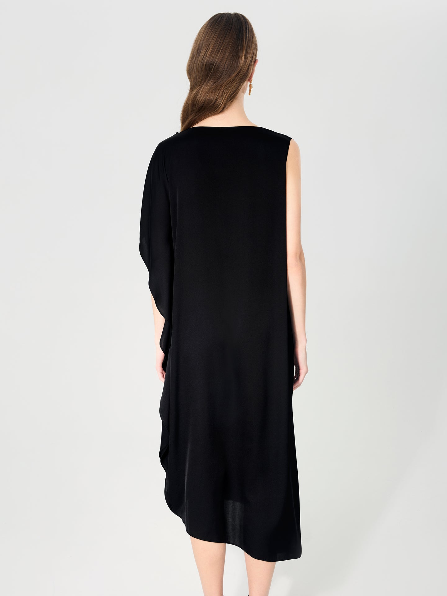 19 Momme Silk Asymmetric Ruffle Dress#color_Black