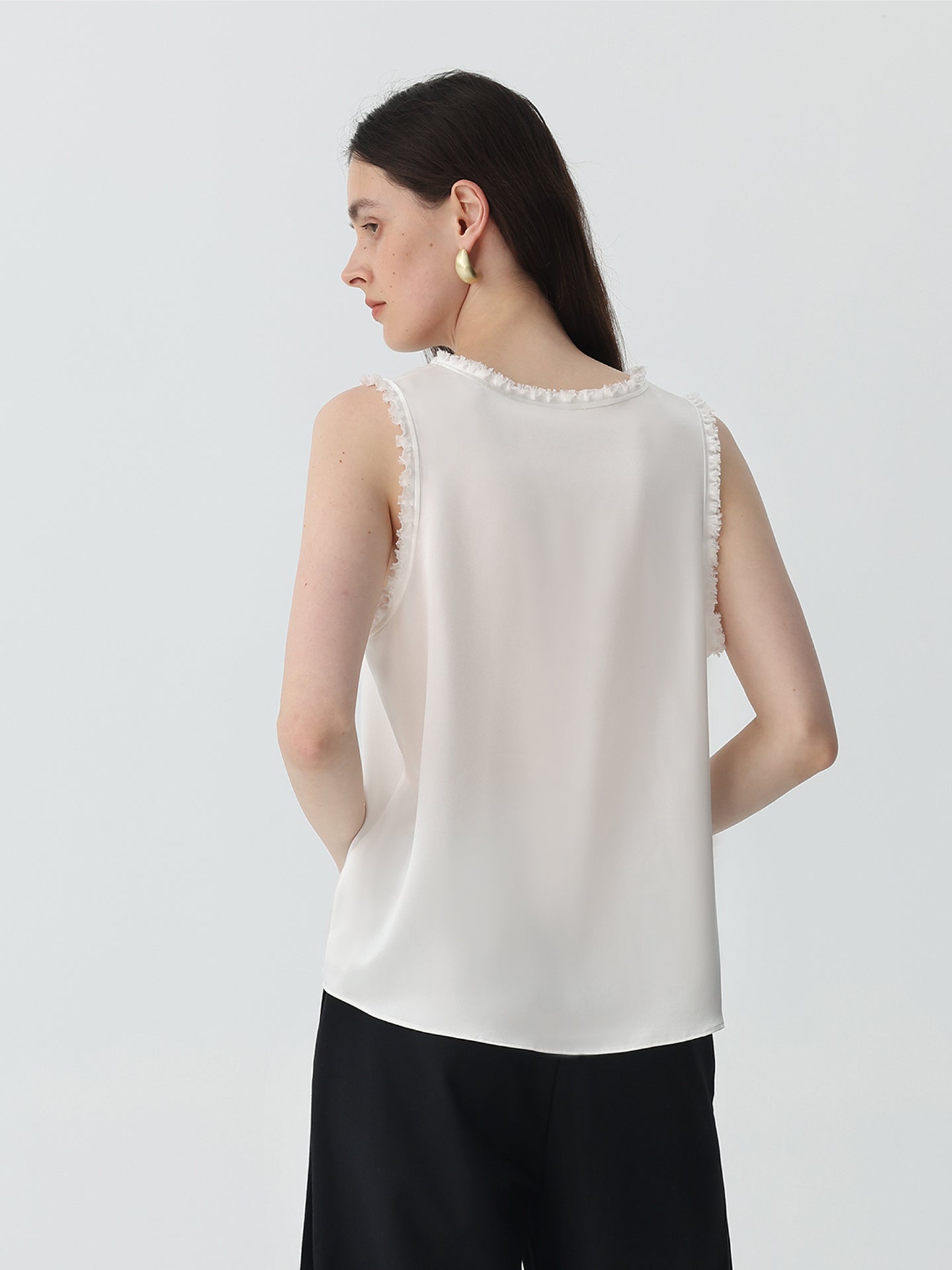 Sleeveless Tank Top in Silk #color_Ivory White