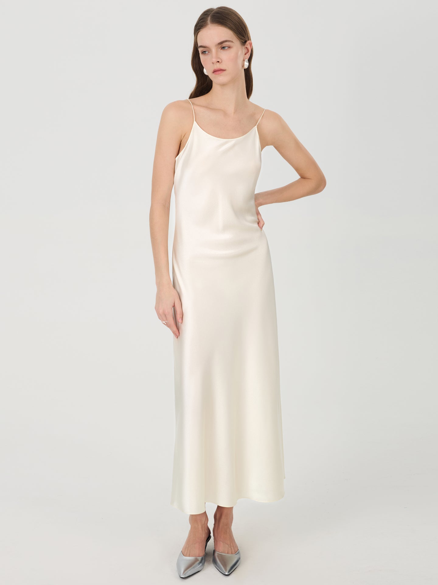 19 Momme Silk Slip Dress with Adjustable Straps#color_Ivory White