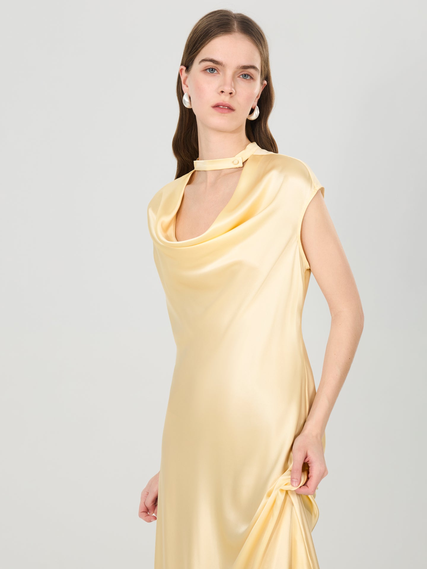 macys gold dresses Stolen Stores MS. GODET MAXI SLIP DRESS IN YELLOW