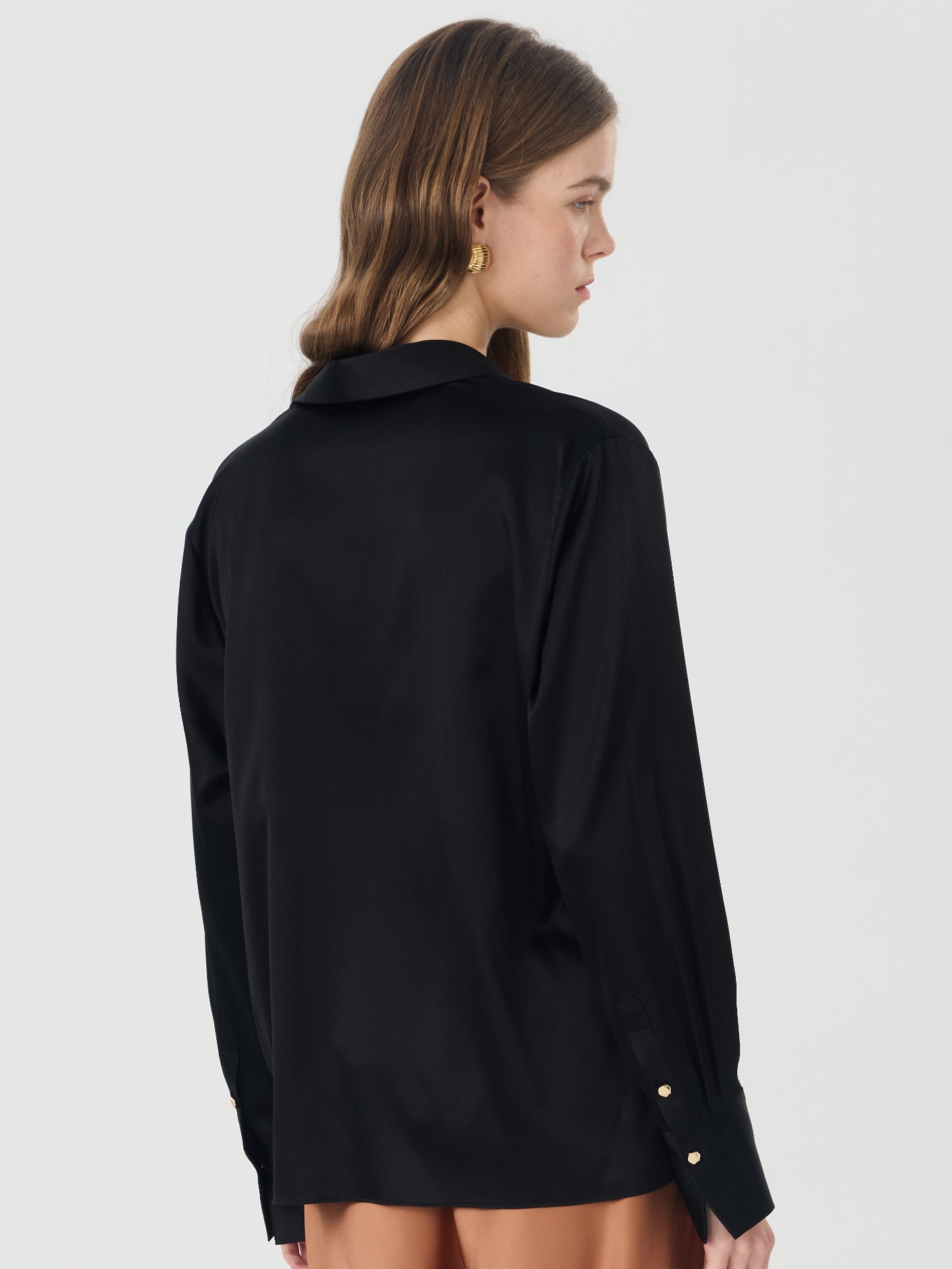 Mulberry Silk Metal Button Blouse#color_Black