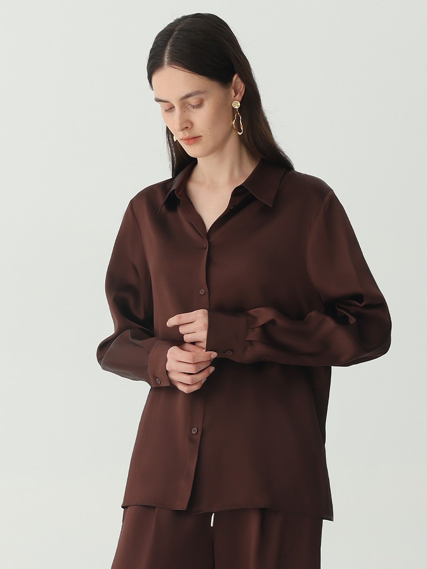 Classic Silk Shirt#color_Chocolate