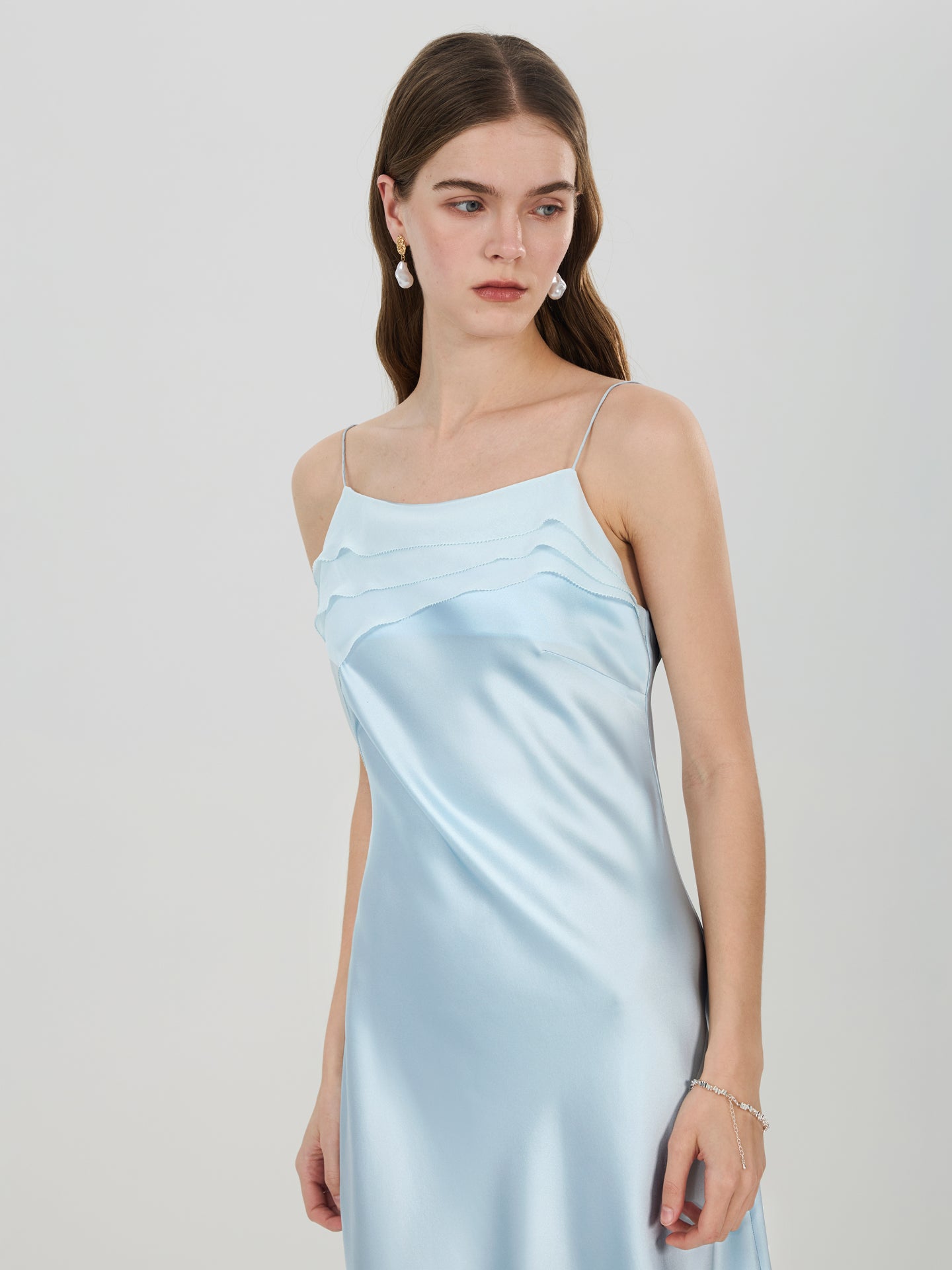 Silk Draped Slip Dress with Sheer Hem#color_Baby Blue