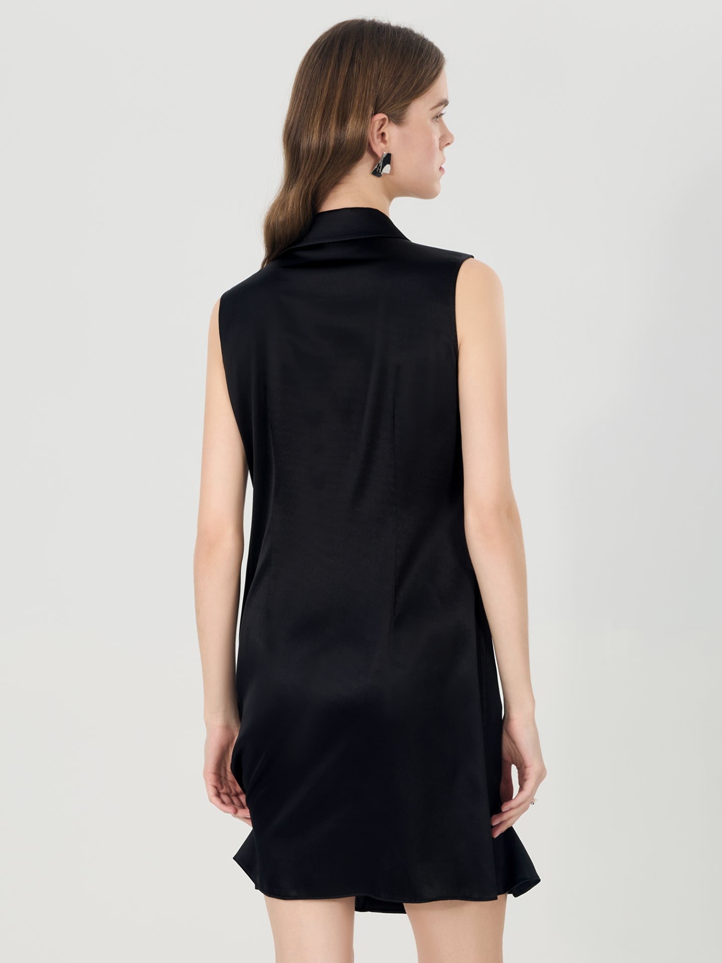 Silk Tailored Shirt Mini Dress#color_Black