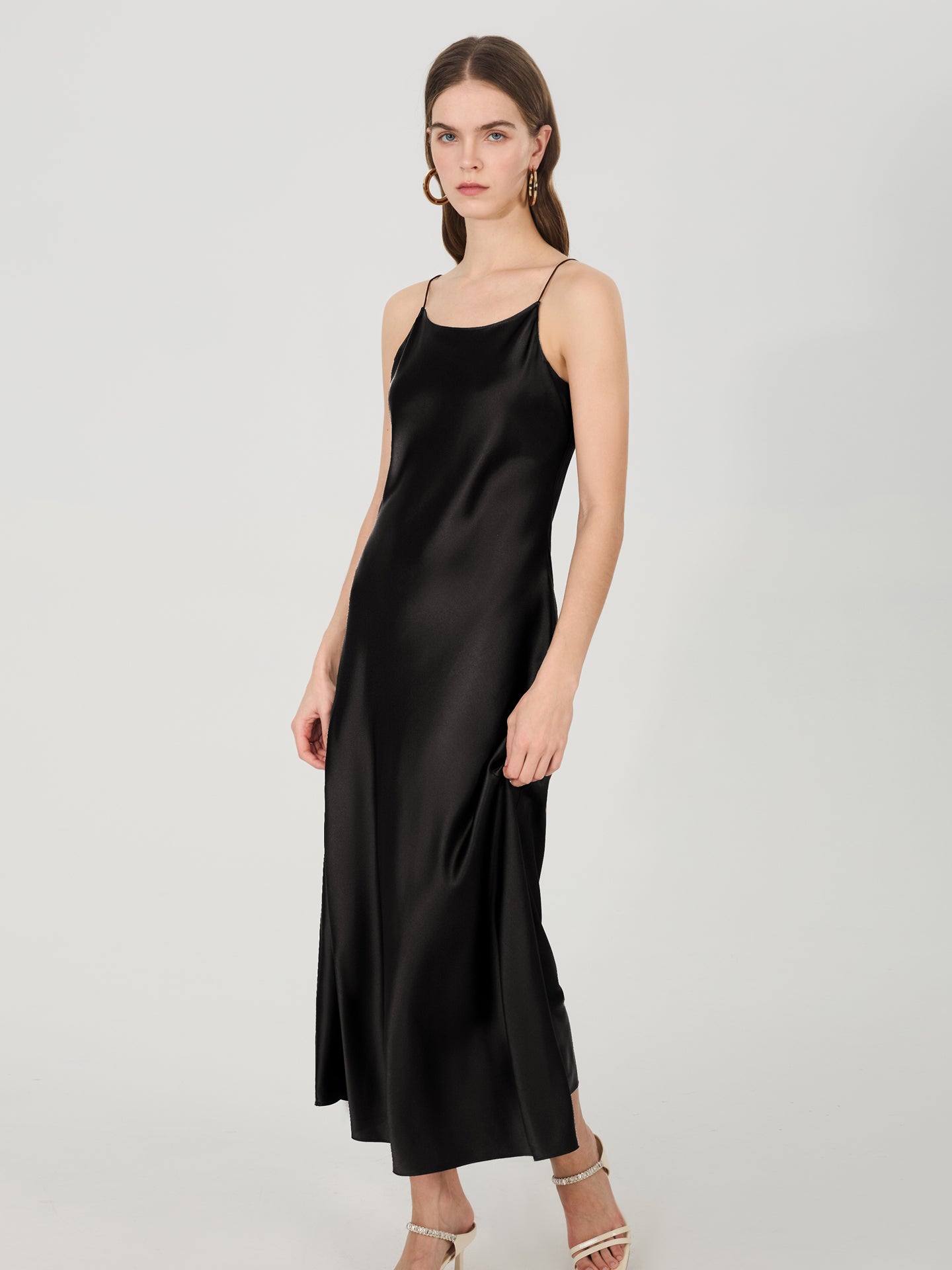 19 Momme Silk Slip Dress with Adjustable Straps#color_Black
