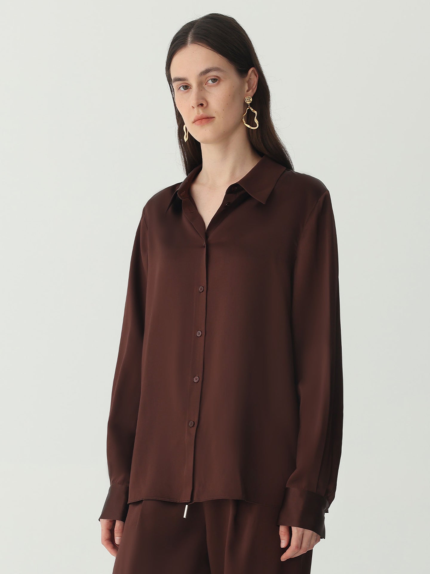 Classic Silk Shirt#color_Chocolate