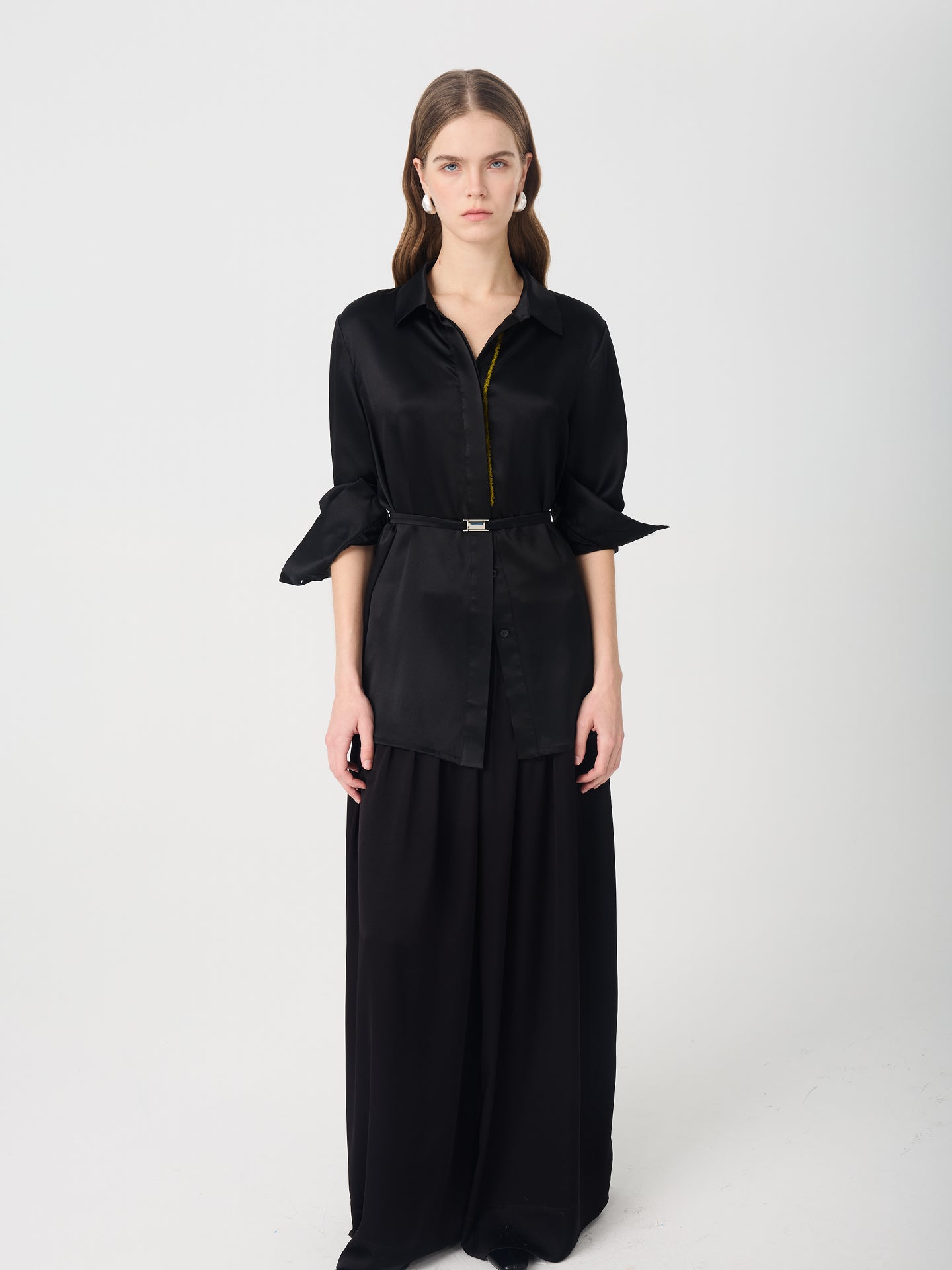 Mulberry Silk Contrast-Trim Shirt#color_Black