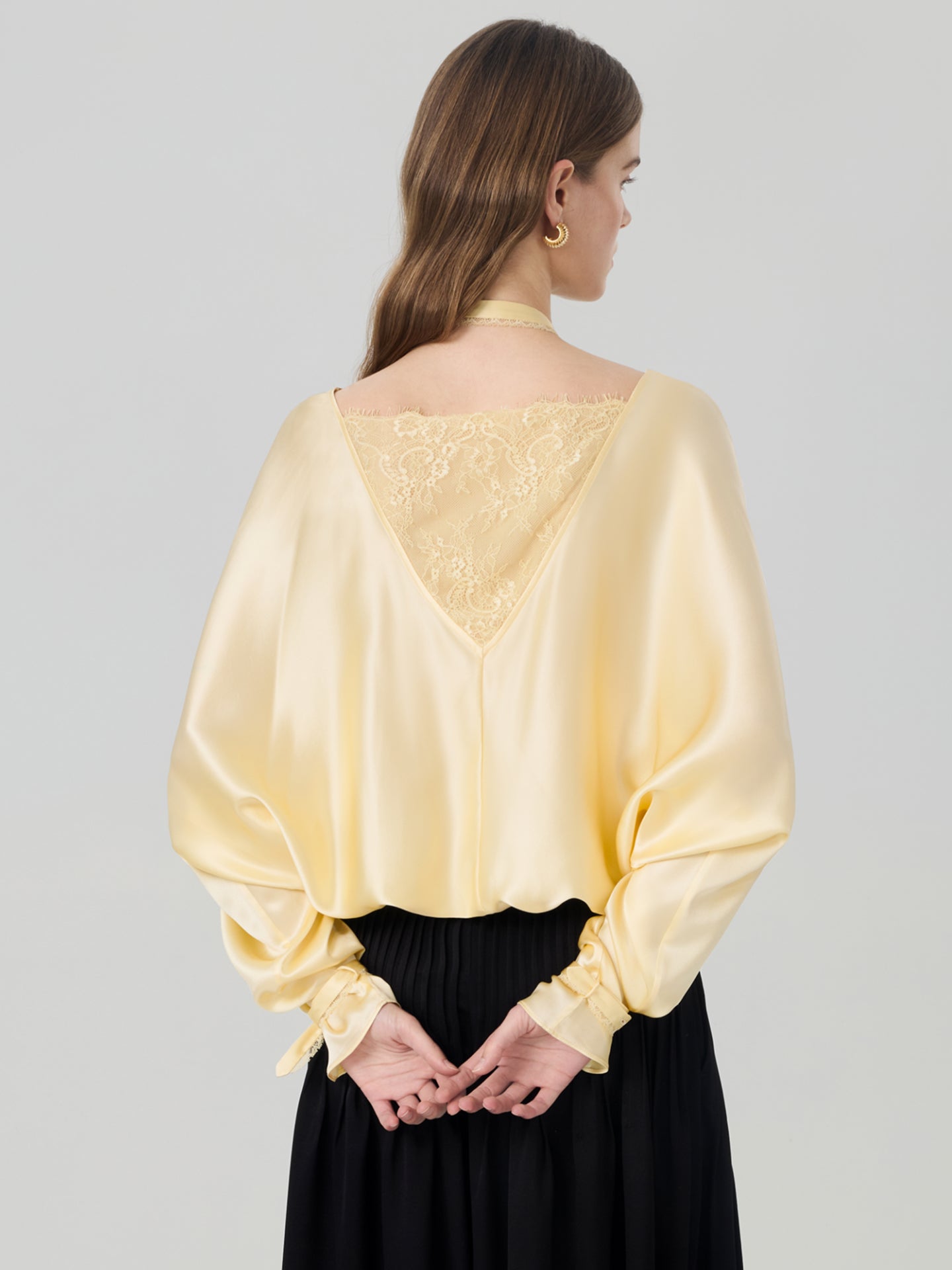 Mulberry Silk Lace-Back Blouse#color_Light Lemon Yellow