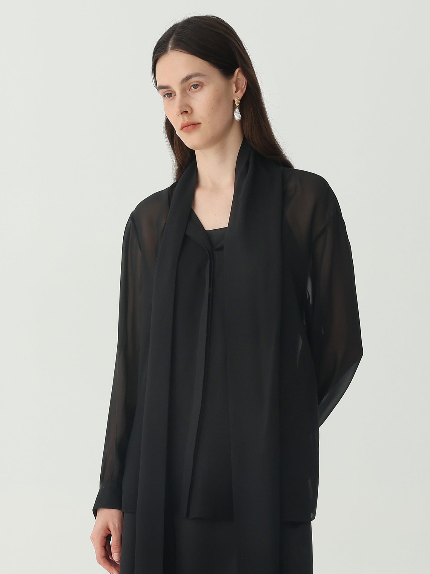 Tie Neck Blouse #color_Black