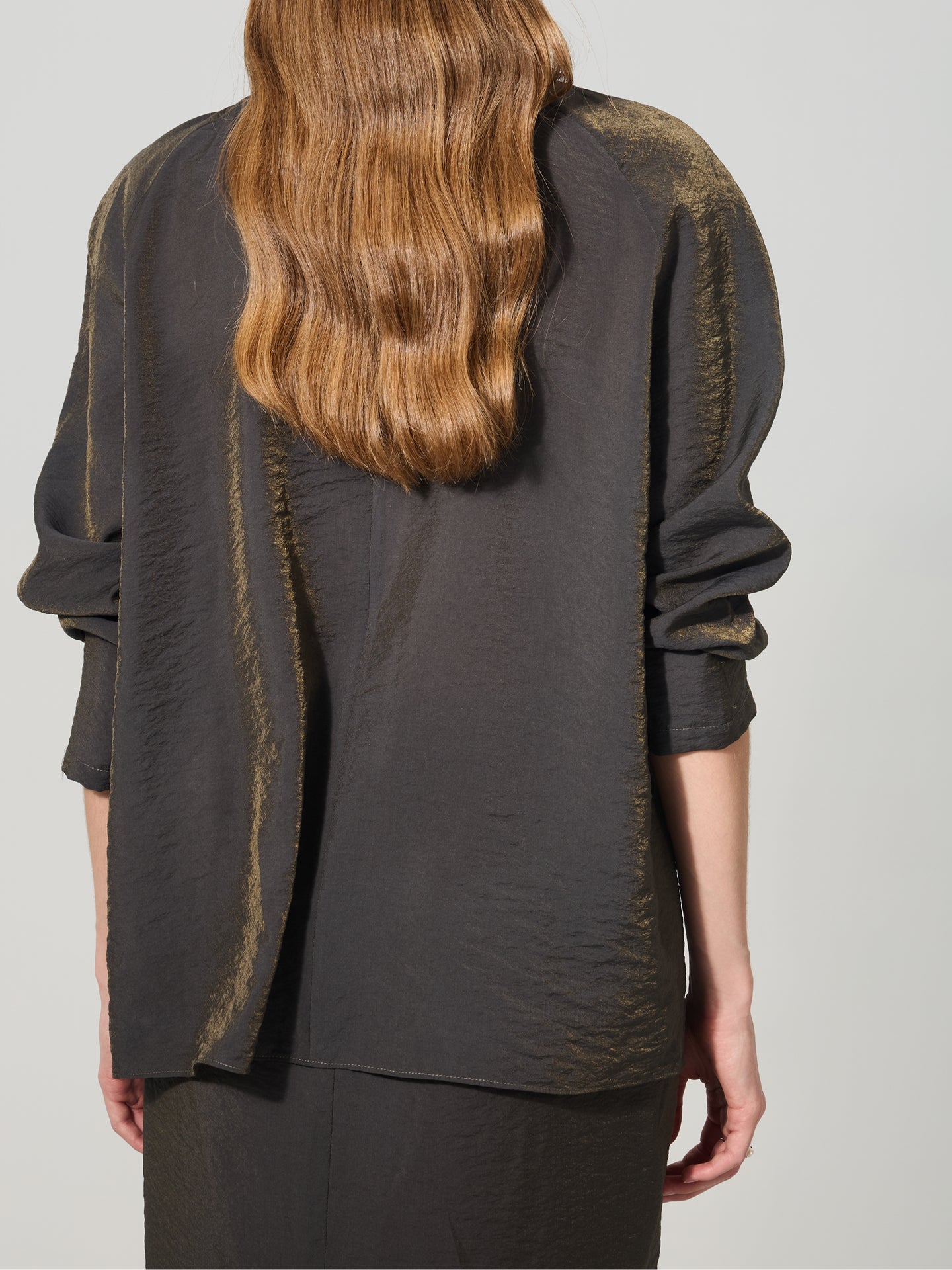 Mulberry Silk Draped Long Sleeve Blouse#color_Charcoal
