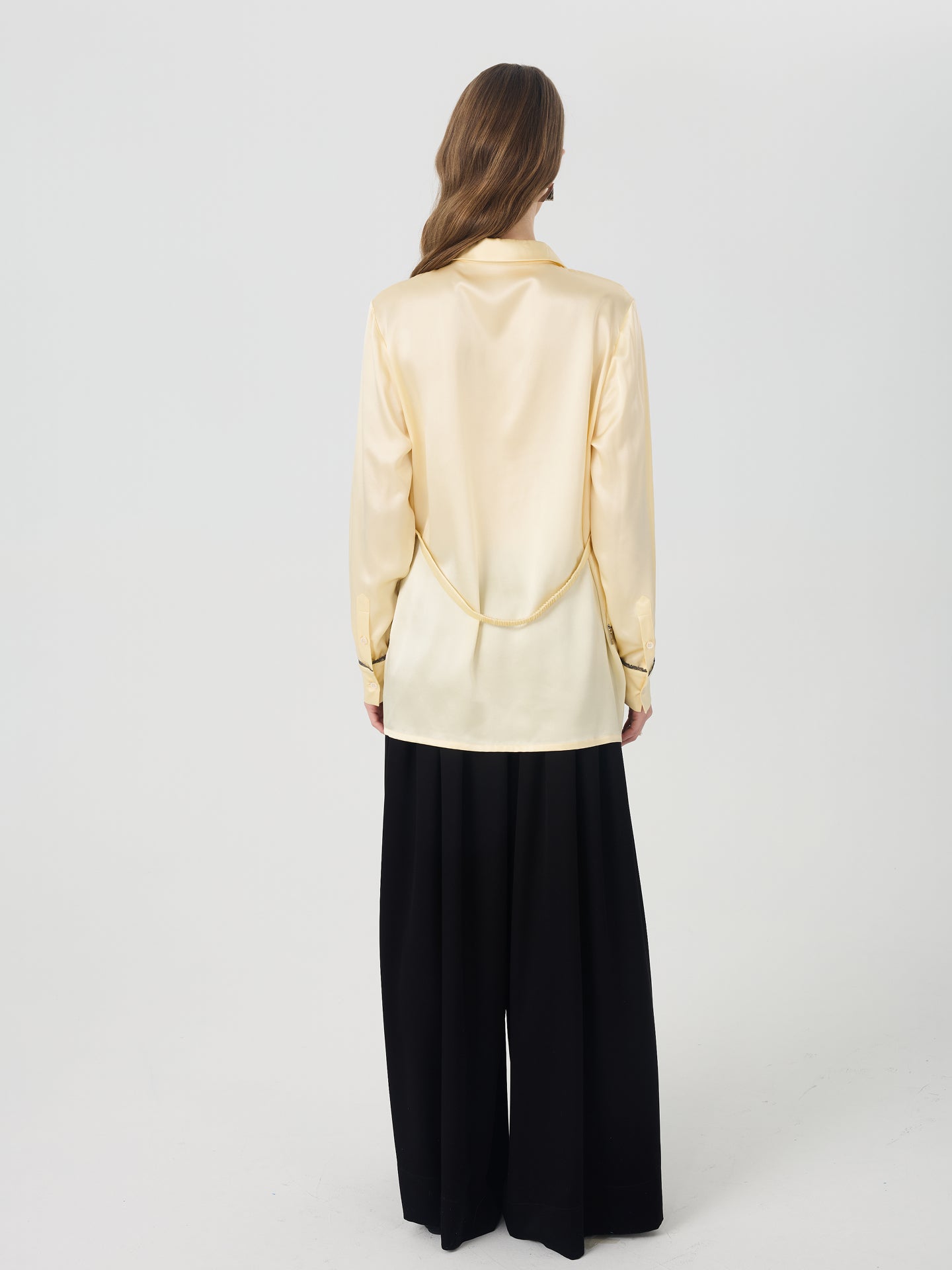 Mulberry Silk Contrast-Trim Shirt#color_Light Lemon Yellow