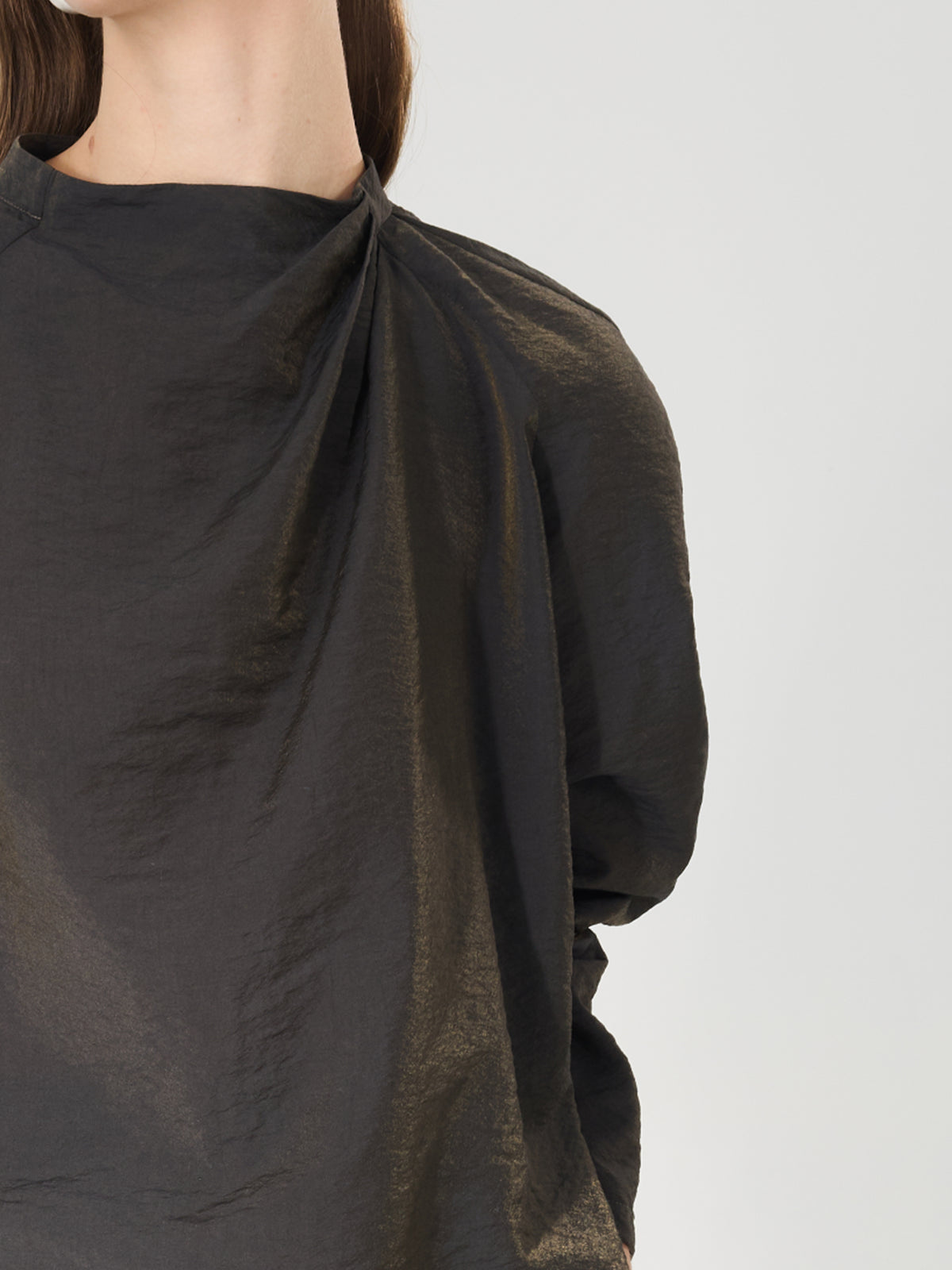 Mulberry Silk Draped Long Sleeve Blouse#color_Charcoal