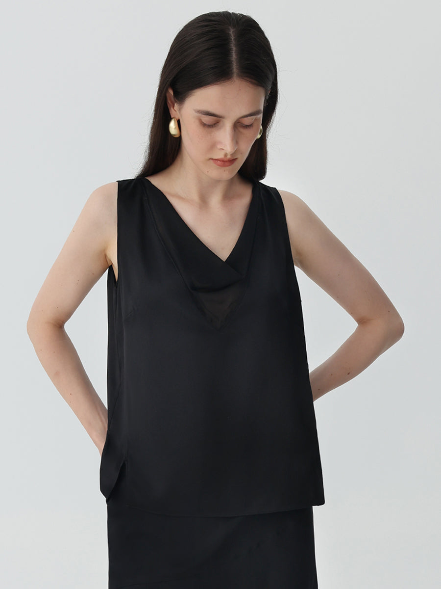 Cowl-neck sleeveless top#color_Pink Taro #color_Black