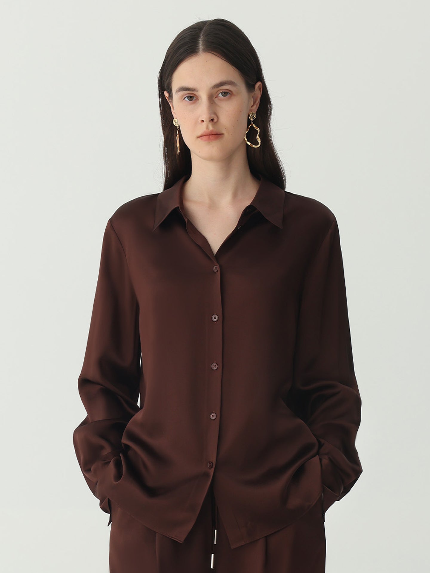Classic Silk Shirt#color_Chocolate