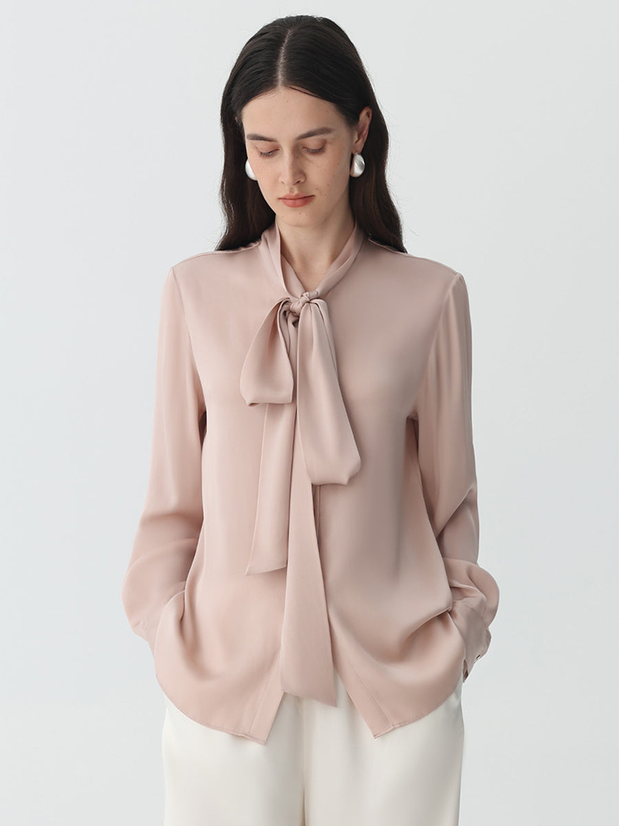 Bow-Tie Neck Silk Blouse #color_Blush