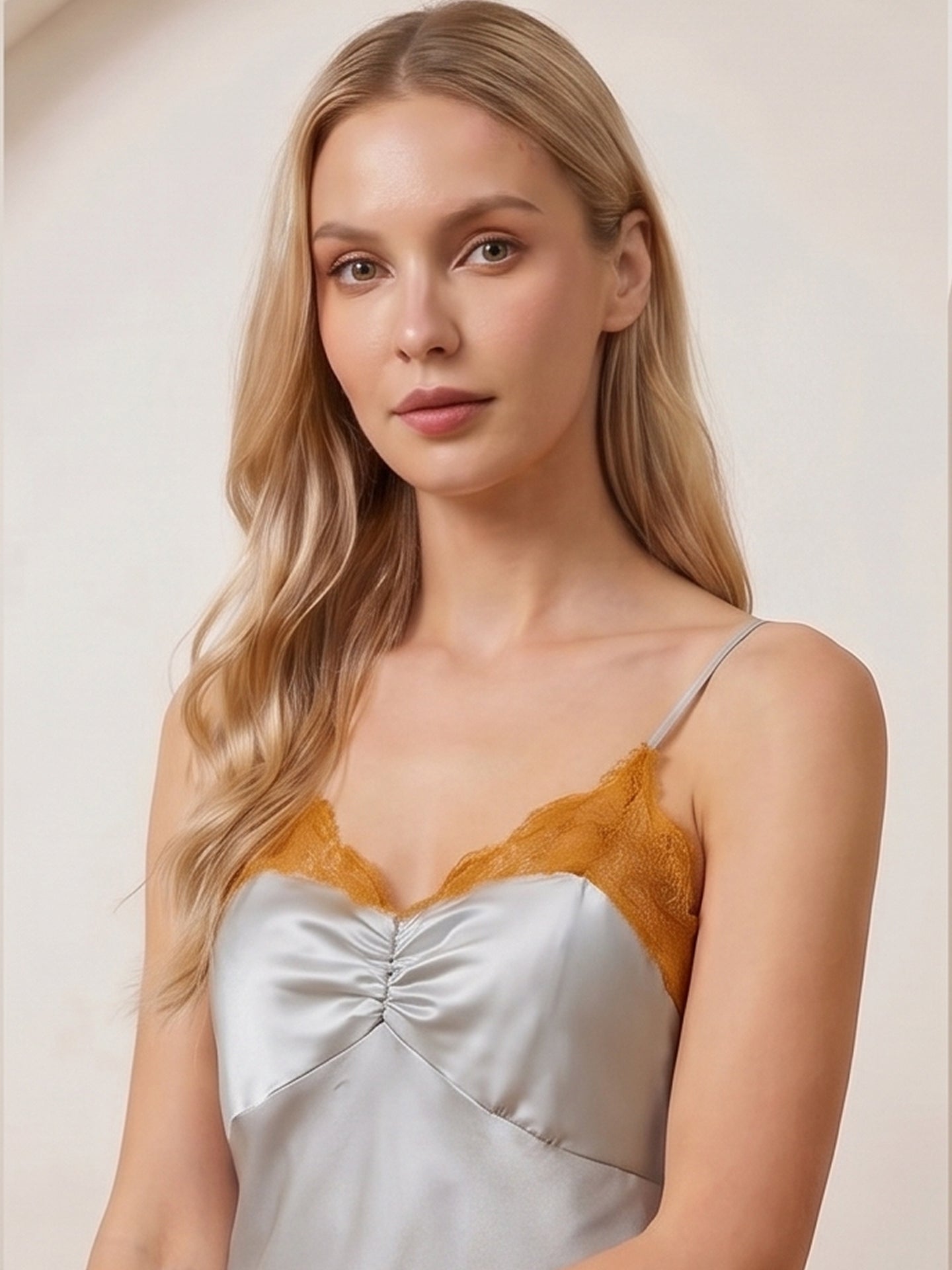 Mulberry Silk Ruched Nightdress with Contrast Lace Trim#color_Mint Green