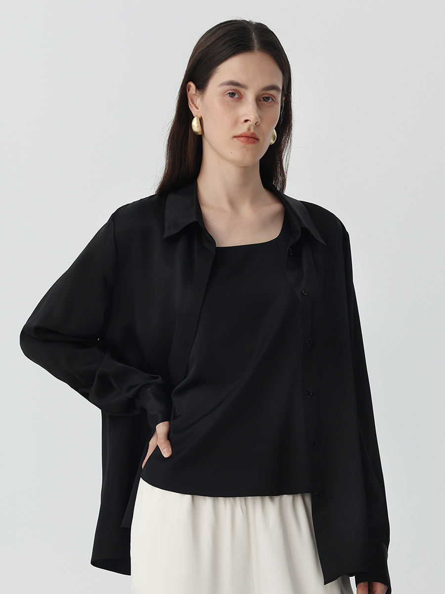 Washable Blouse in silk #color_Black