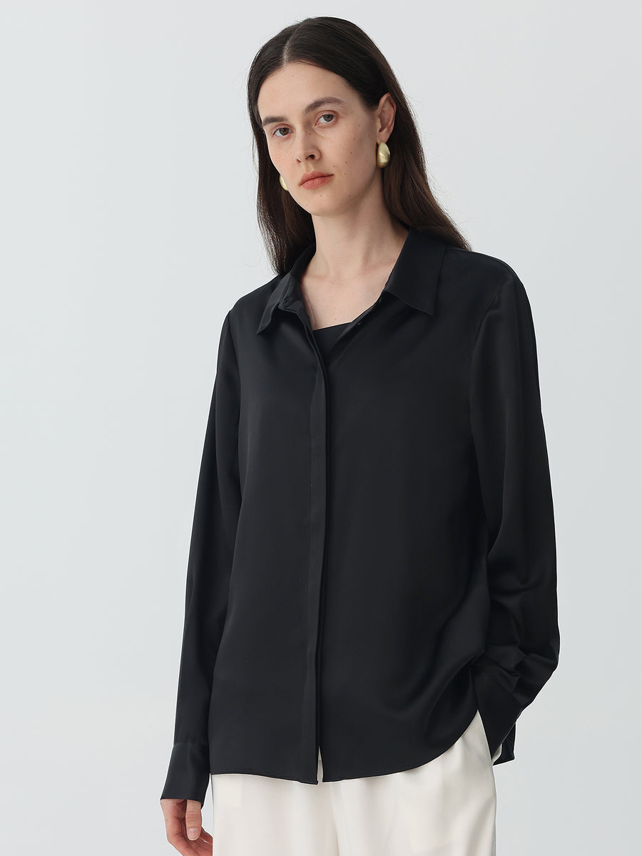 Washable Blouse in silk #color_Black