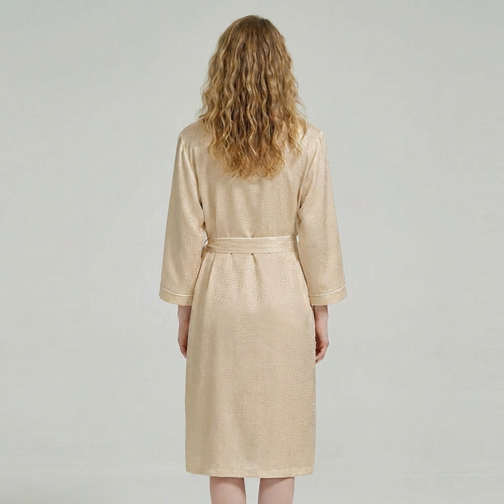 19 Momme Mulberry Silk Robe with Belt#color_Light Gold